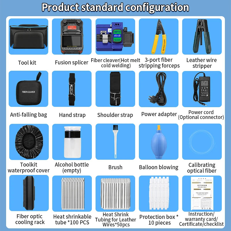 COMPTYCO A-5 épisseuse de Fusion de fibres optiques 6 moteurs multilingue SM MM noyau de fibres optiques Machine de soudage thermofusible construite dans VFL OPM