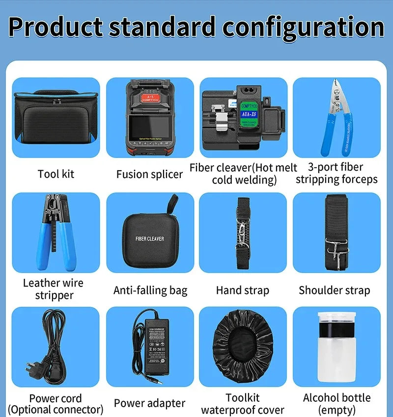 COMPTYCO A-5 épisseuse de Fusion de fibres optiques 6 moteurs multilingue SM MM noyau de fibres optiques Machine de soudage thermofusible construite dans VFL OPM