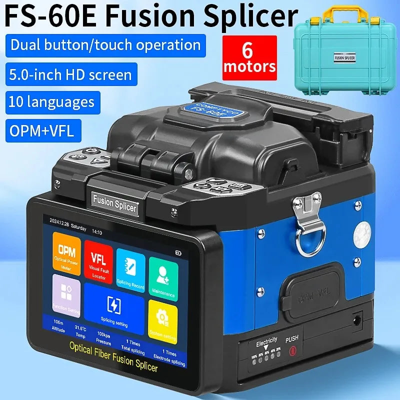 COMPTYCO FS-60E épisseuse de Fusion de fibres 6 moteurs Machine thermofusible de fibres optiques fonction OPM VFL intégrée avec kit d'outils de fibres optiques