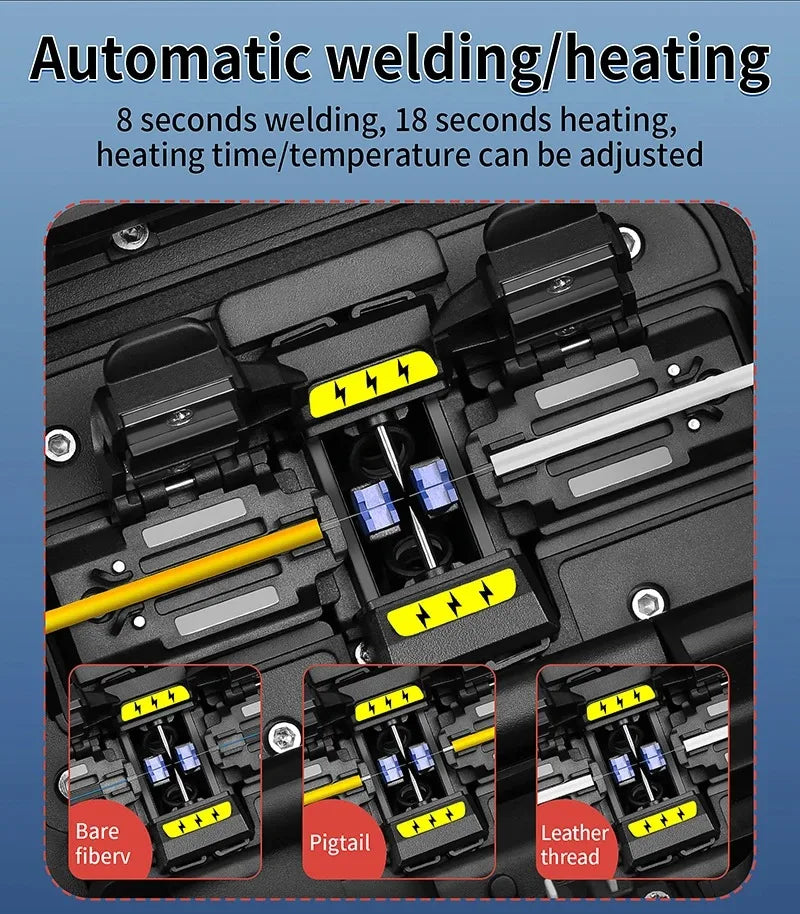 COMPTYCO A-5 épisseuse de Fusion de fibres optiques 6 moteurs multilingue SM MM noyau de fibres optiques Machine de soudage thermofusible construite dans VFL OPM