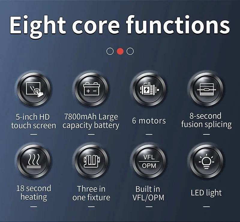 COMPTYCO A-5 épisseuse de Fusion de fibres optiques 6 moteurs multilingue SM MM noyau de fibres optiques Machine de soudage thermofusible construite dans VFL OPM