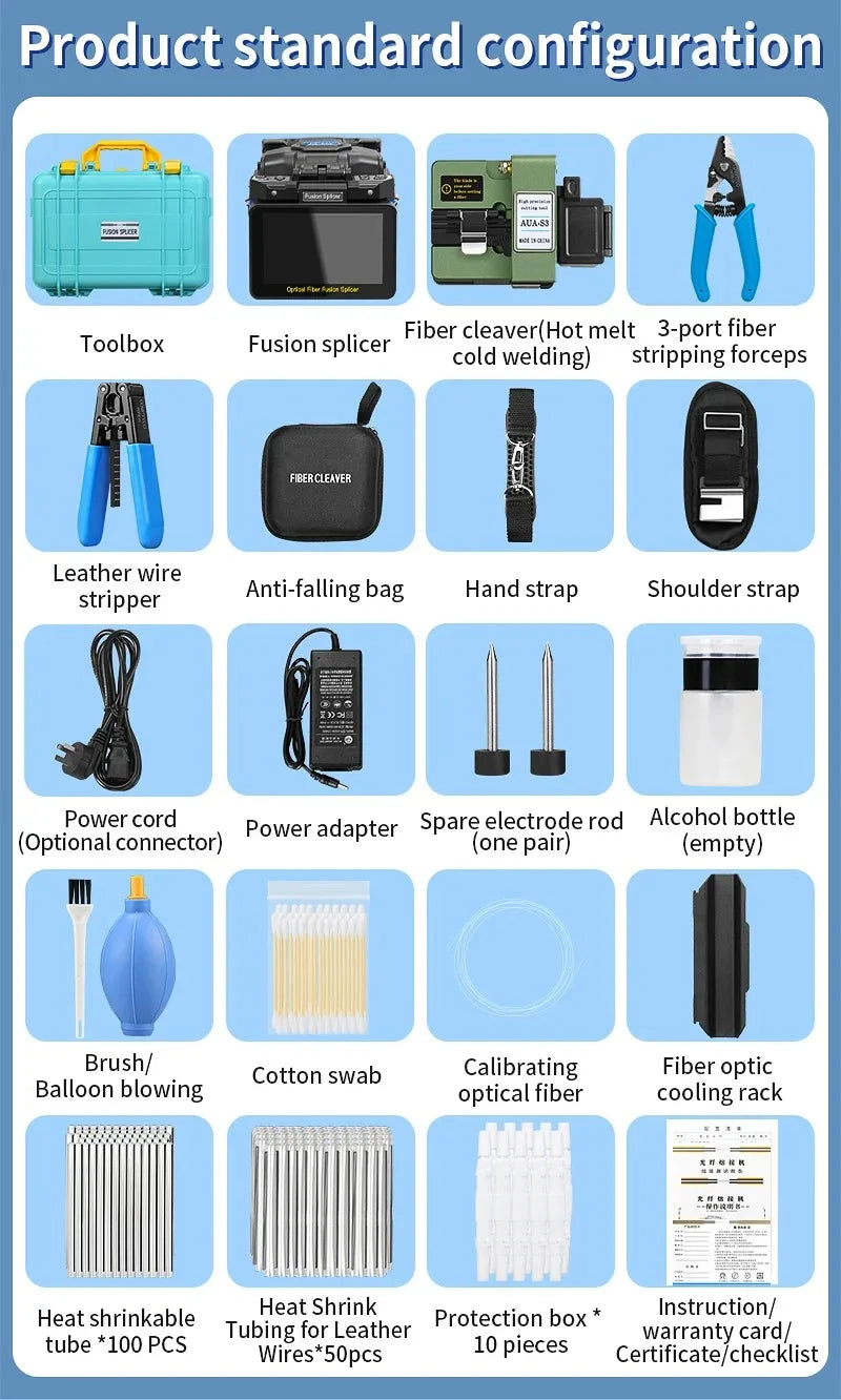 COMPTYCO FS-60E épisseuse de Fusion de fibres 6 moteurs Machine thermofusible de fibres optiques fonction OPM VFL intégrée avec kit d'outils de fibres optiques