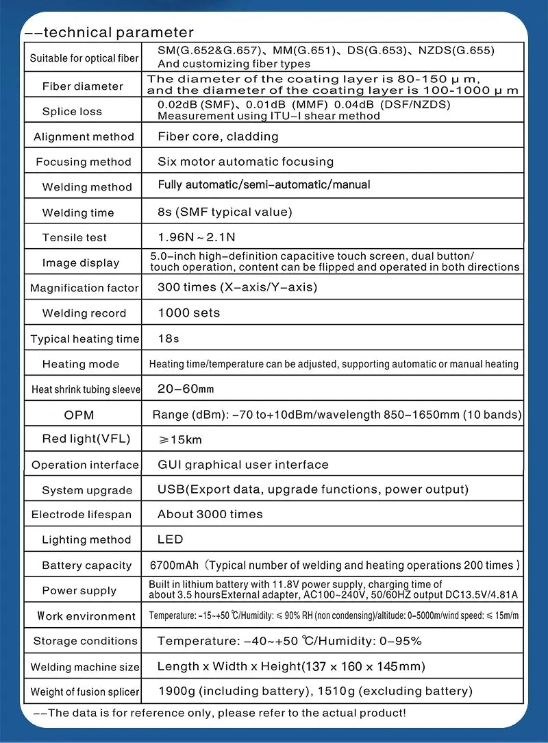 COMPTYCO FS-60E épisseuse de Fusion de fibres 6 moteurs Machine thermofusible de fibres optiques fonction OPM VFL intégrée avec kit d'outils de fibres optiques